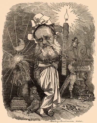 Cartoon van Wilkie Collins (1824-1889) romanschrijver door Edward Linley Sambourne