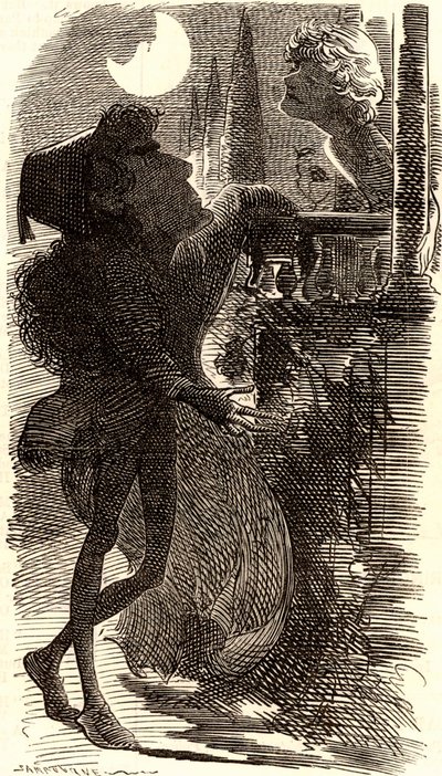 Henry Irving in balkonscène van "Romeo en Julia" door Edward Linley Sambourne