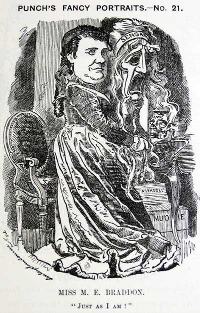 Geïllustreerd portret van Mary Elizabeth Braddon (Maxwell) door Edward Linley Sambourne