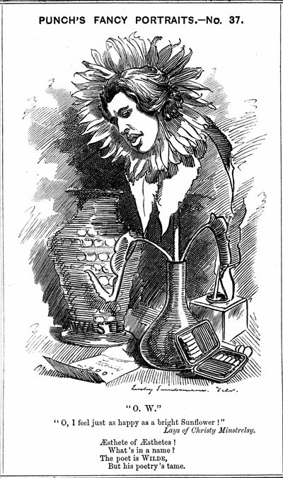 Oscar Wilde (1854-1900) Ierse toneelschrijver, romanschrijver, dichter en humorist. Cartoon door Edward Linley Sambourne uit zijn 