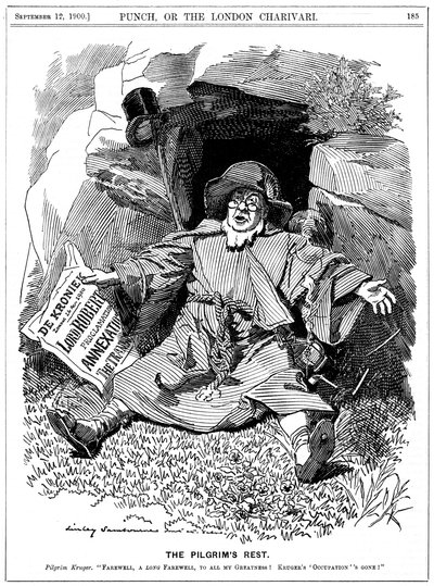 De Pelgrimsrust, karikatuur van Paul Kruger, Zuid-Afrikaanse politicus, 1900 door Edward Linley Sambourne