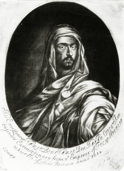Zijne Excellentie Hamet Ben Hamet Ben Haddu Otter, gepubliceerd door John Lloyd, 1682 door Edward Luttrell