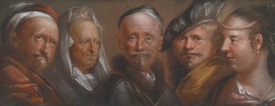 Studies van vijf hoofden naar Rembrandt door Edward Luttrell
