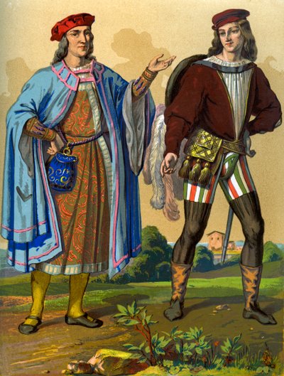 Een Engelse hoveling van 1450 en een Engelse heer van 1500 door Edward May