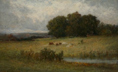 Helder tafereel van vee bij een stroom door Edward Mitchell Bannister