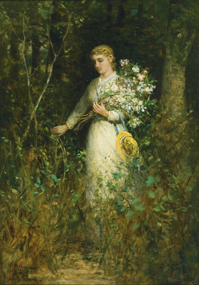 Dame met boeket door Edward Mitchell Bannister