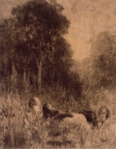 Landschap met koeien op de voorgrond door Edward Mitchell Bannister