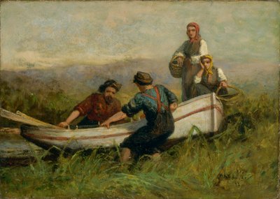 Mensen bij boot door Edward Mitchell Bannister