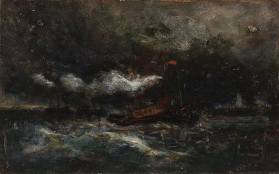 Squall, Brenton Light (boot in storm, vuurtoren op achtergrond) door Edward Mitchell Bannister