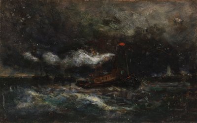 Storm, Brenton Lichtschip in storm, vuurtoren op de achtergrond, n.d. door Edward Mitchell Bannister