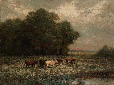 Zonder titel (landschap met grazend vee) door Edward Mitchell Bannister