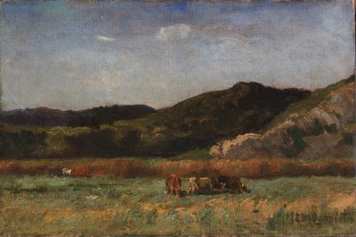 Zonder titel (landschap met grazende koeien, heuvels) door Edward Mitchell Bannister