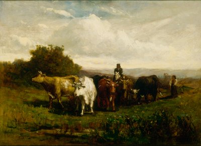 Zonder titel (man te paard, vrouw te voet die vee drijft) door Edward Mitchell Bannister