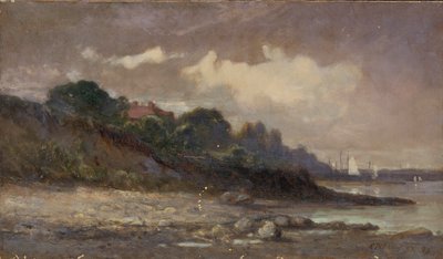 Zonder titel (kustlijn met zeilboten en dak) door Edward Mitchell Bannister