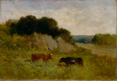 Naamloos landschap met twee koeien door Edward Mitchell Bannister
