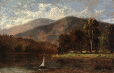 Ongetitelde zeilboot in rivier door Edward Mitchell Bannister