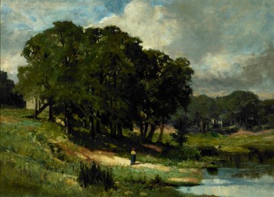 Vrouw staand bij een vijver door Edward Mitchell Bannister