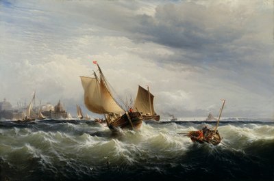 Vissersboten Tegen de Wind in, ca. 1858 door Edward Moran