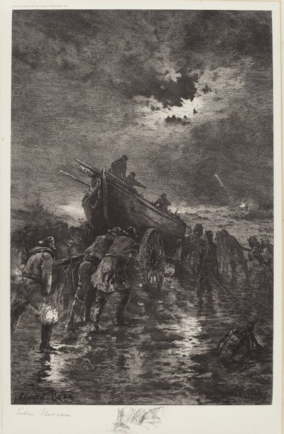 Zonder Titel (Lanceren van een Dory/Te Hulp/Schipbreuk) door Edward Moran