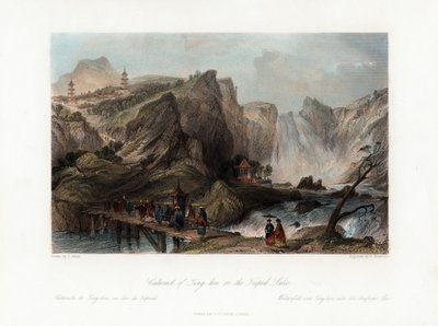 Waterval van Ting-hoo, aan het Tripodmeer, China, circa 1840 door Edward Paxman Brandard