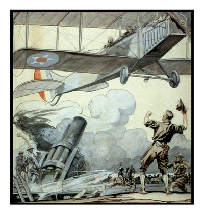 Vliegtuig, artilleriekanon en soldaten door Edward Penfield door Edward Penfield