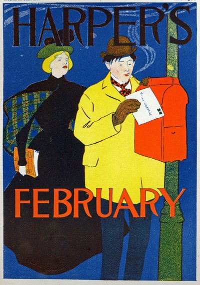 Man met zijn Valentijnsbrief door Edward Penfield