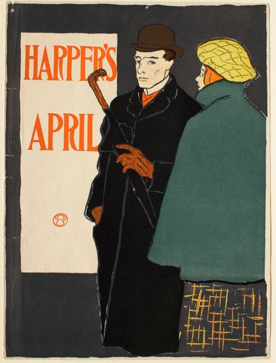 Man in zwarte jas met vrouw in groene cape, Harper