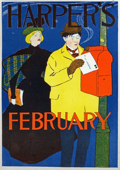 Wetenschap. Communicatie. Post. De Valentijnsbrief, Poster door Penfiel voor het tijdschrift Harper