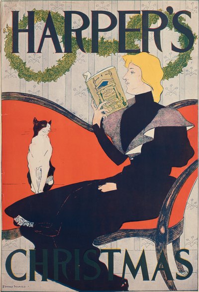 Lezende vrouw op een rode sofa, Harper