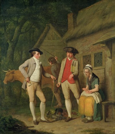 De koe en goederen van weduwe Costard, in beslag genomen voor belastingen, worden teruggekocht door de vrijgevigheid van Johnny Pearmain, 1782 door Edward Penny