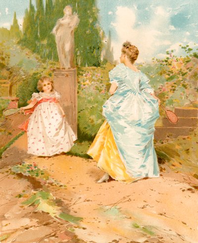 Battledore en Shuttlecock in een tuin door Edward Percy Moran