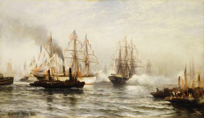 Ontvangst van de Isere in New York Bay, 20 juni 1885, 1885 door Edward Percy Moran