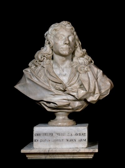 Portretbuste van Sir Christopher Wren, 17e eeuw door Edward Pierce