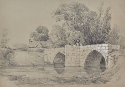 Landschap met brug en figuren door Edward Pretty