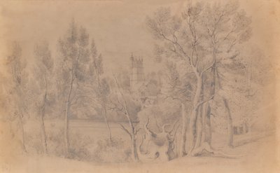 Landschap met kerk door Edward Pretty