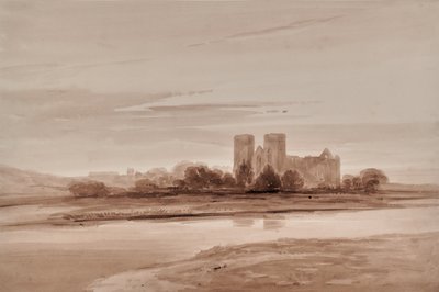 Landschap met kerk en rivier of meer door Edward Pretty