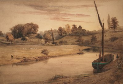 Nettlestead Kerk, Kent vanaf Bow Bridge door Edward Pretty