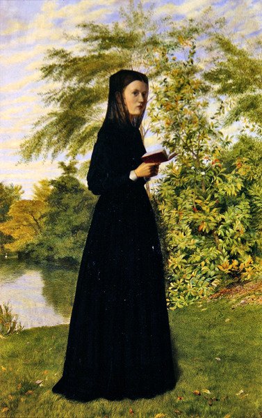 Dame die leest in een park, c.1860 door Edward Radford