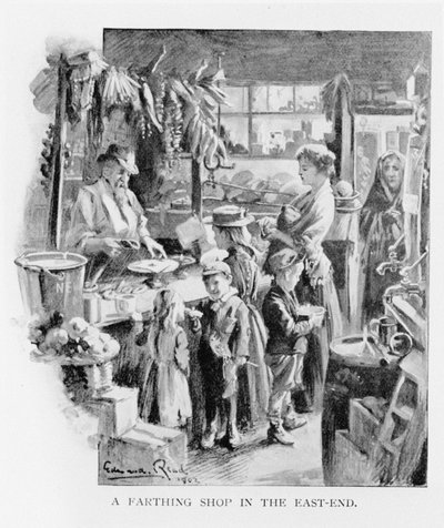 Een Farthing-winkel in de East End, 1902 door Edward Read