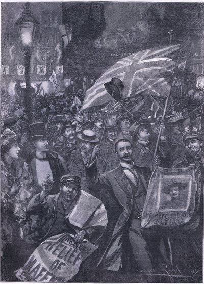 Mafeking nacht in Londen, illustratie uit Cassells Geschiedenis van Engeland, 1900s door Edward Read