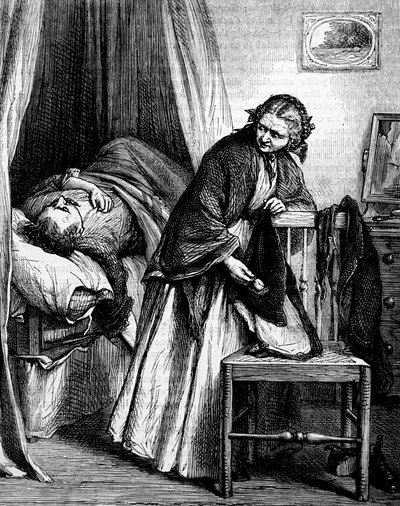 Een hospita die ervoor zorgt dat haar zieke huurder geld of eigendommen heeft om de huur te betalen door Edward Robert Hughes