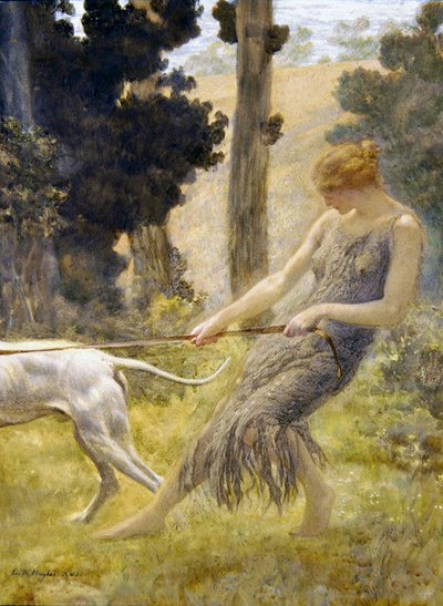 Vrouw die haar hond uitlaat door Edward Robert Hughes