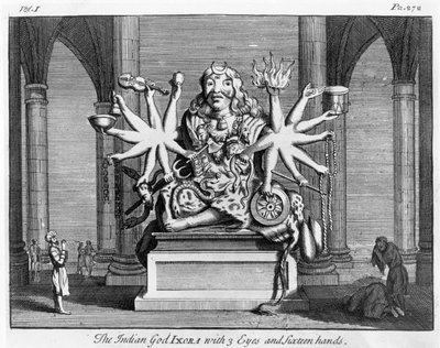 De Indiase God Ixora met 3 ogen en Zestien Handen, c.1780 door Edward Rooker