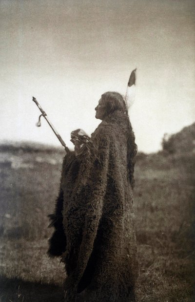 Amerikaanse Indianen: Portret van een Krijger in Ceremoniekleding door Edward Sheriff Curtis