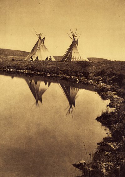Aan de waterkant: kamp Piegan door Edward Sheriff Curtis