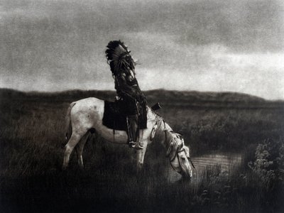 Indiaanse krijger rijdend in de vlakte door Edward Sheriff Curtis