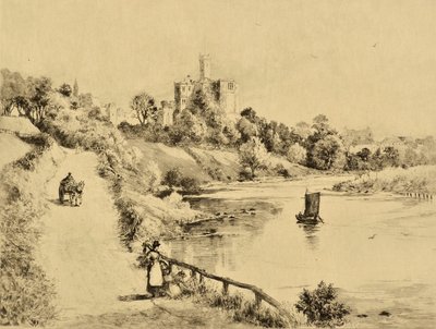 De Coquet: Kasteel Warkworth vanaf de weg naar Amble, ca. 1880 door Edward Slocombe