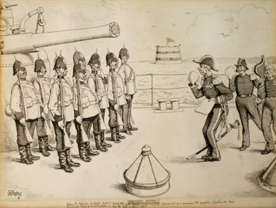 Onopgetekende geschiedenis! Vertellen aan de mariniers aan boord van HMS Taradiddle het voornemen van de regering van Hare Majesteit - als concessie aan het vooroordeel van de continentale machten - om Egypte op korte termijn te evacueren: waarschijnlijk d door Edward Tennyson Reed
