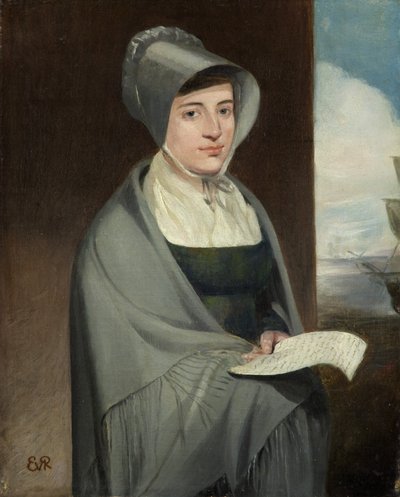 Portret van een Dame in een Grijze Muts en Sjaal door Edward Villiers Rippingille