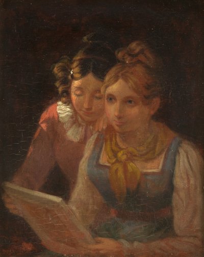 Twee Meisjes die naar een Schilderij Kijken, ca. 1820 door Edward Villiers Rippingille